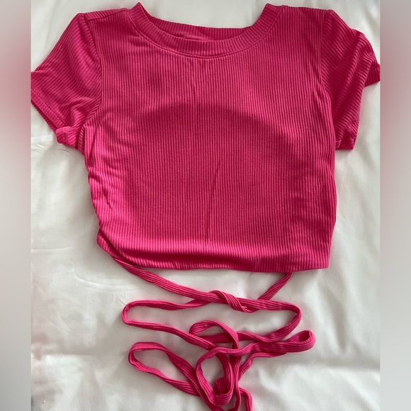 Pink Ribbed Crop Top - Picture 2 of 10
